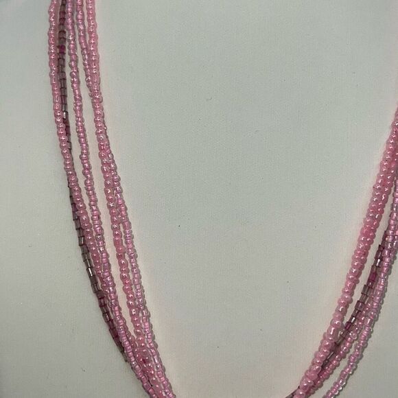 Signed Premier Design Pink Glass Bead Necklace Pink Cat’s Eye Pendant   Vintage - Picture 4 of 7